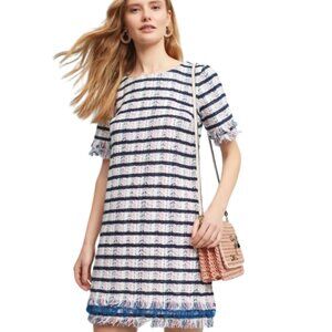 Anthropologie Holding Horses Miette Mini Shift Dress Textured Fringe Cotton - 4P